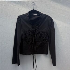 Open YY Black Ruffled Women's Blouse